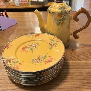 Mackenzie Childs luncheon plates and teapot